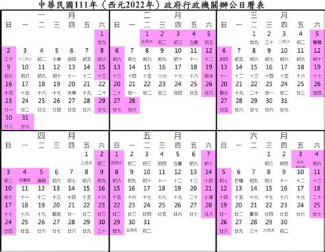 2022太陽日對照表|中華民國 111 年（西元 2022